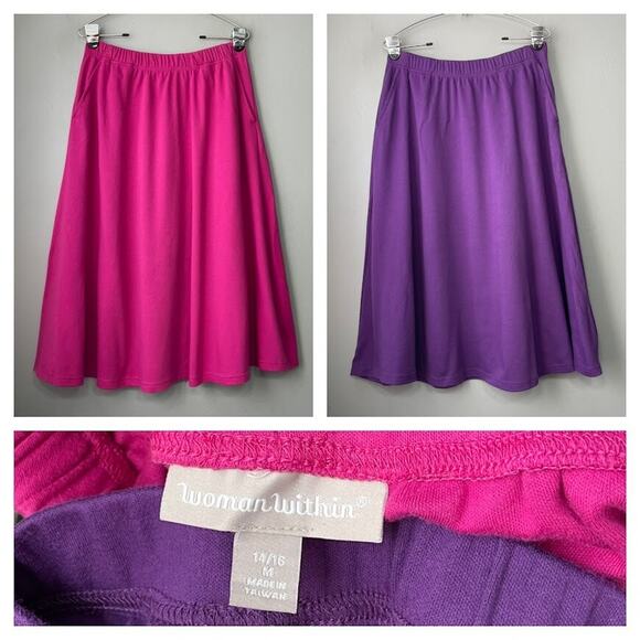 Woman Within Size 14 16 M Pink Purple Long Knit Lot of 2 Pull On Skirts Summer - Picture 1 of 13